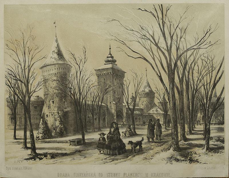 Brama Floriańska od strony Plantacyj w Krakowie, 1860 r.