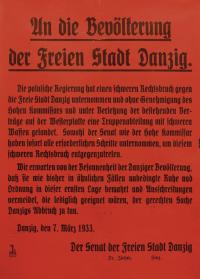 An die Bevölkerung der Freien Stadt Danzig, 1933 r.
