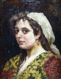 Portret młodej kobiety w chustce