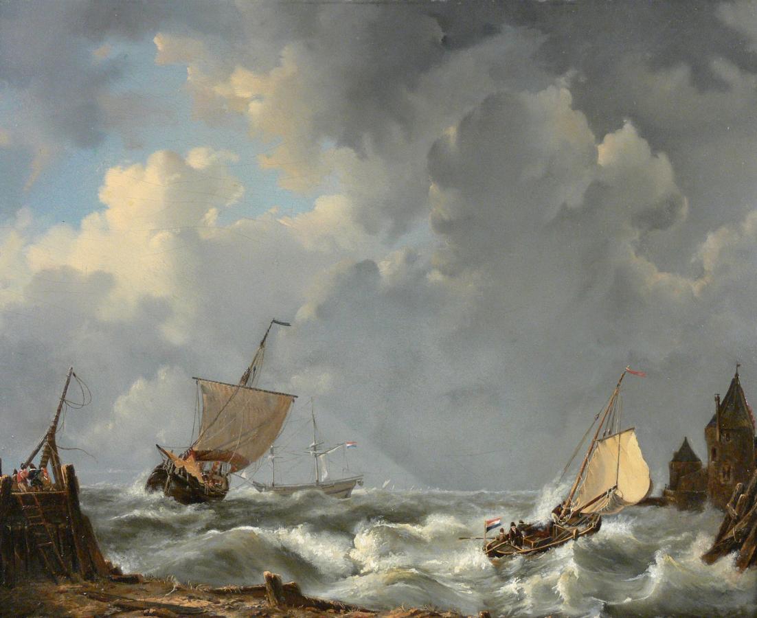 Łodzie żaglowe przy brzegu, 1858 r.