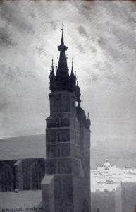 Wieże kościoła Mariackiego w Krakowie, 1921 r.
