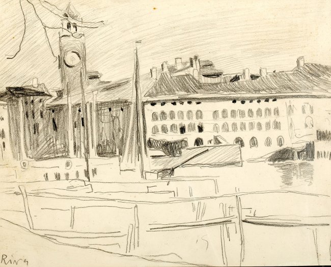Stanisław Kamocki | Widok na port i Torre Apponale w Riva del Garda, ok. 1907