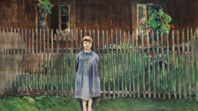 Julian Fałat | Widok z Bystrej. Córka artysty Kuka, 1907 r.