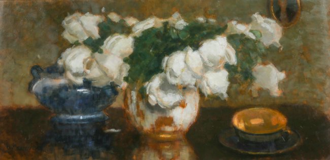 Alfons Karpiński | Białe róże z filiżanką