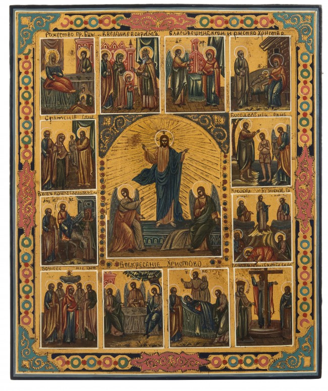 ikona-zmartwychwstanie-chrystusa-i-12-swiat-cerkiewnych-prazdnik-rosja-ii-pol-xix-w