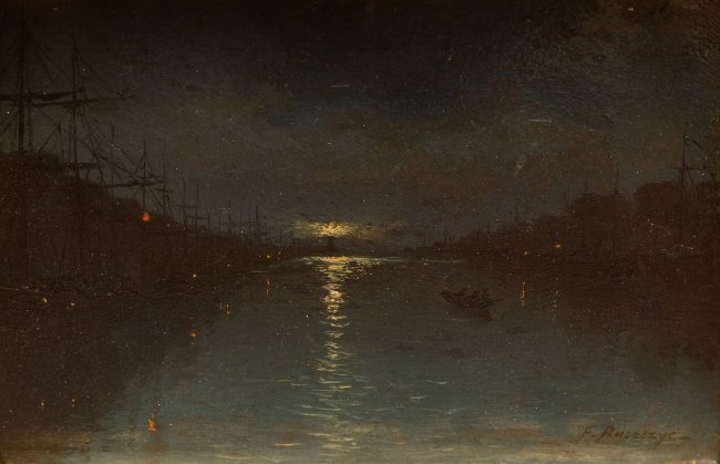 Ferdynand Ruszczyc | Nokturn- Nocny widok portu w Petersburgu, 1893 r.