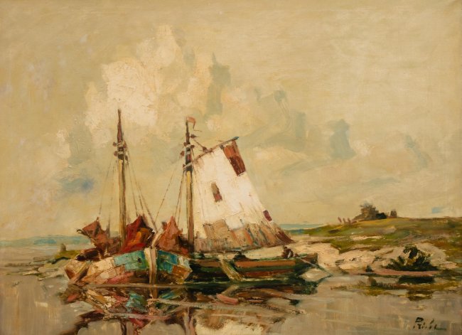 Rudolf Priebe | Dwie  łodzie u brzegu