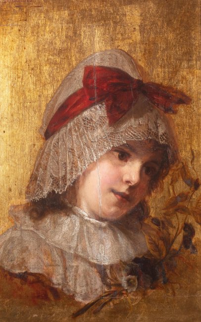 Emila Dukszyńska-Dukszta | Dziewczynka z bordową kokardą, 1885 r.
