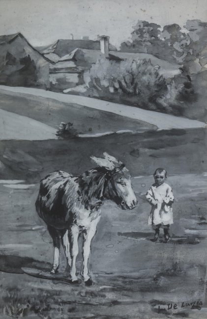 Stanisław Ludwik de Laveaux | Osiołek i dziecko na łące, 1889 r.