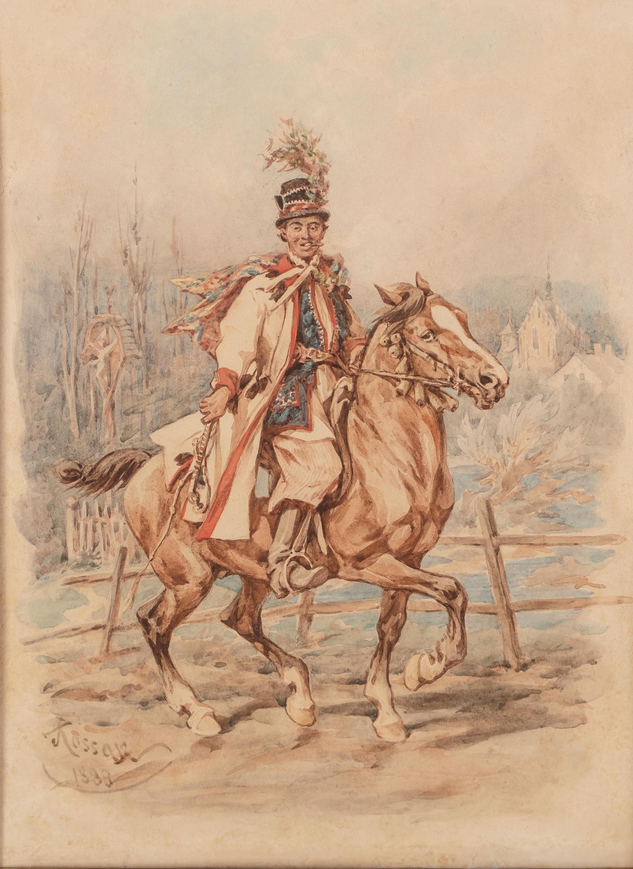 Juliusz Kossak | Drużba krakowski na koniu, 1888 r.
