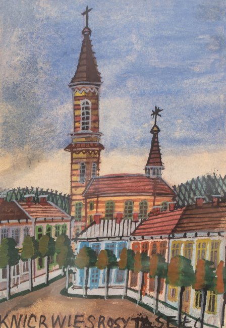 Nikifor Krynicki | Pejzaż z kościołem