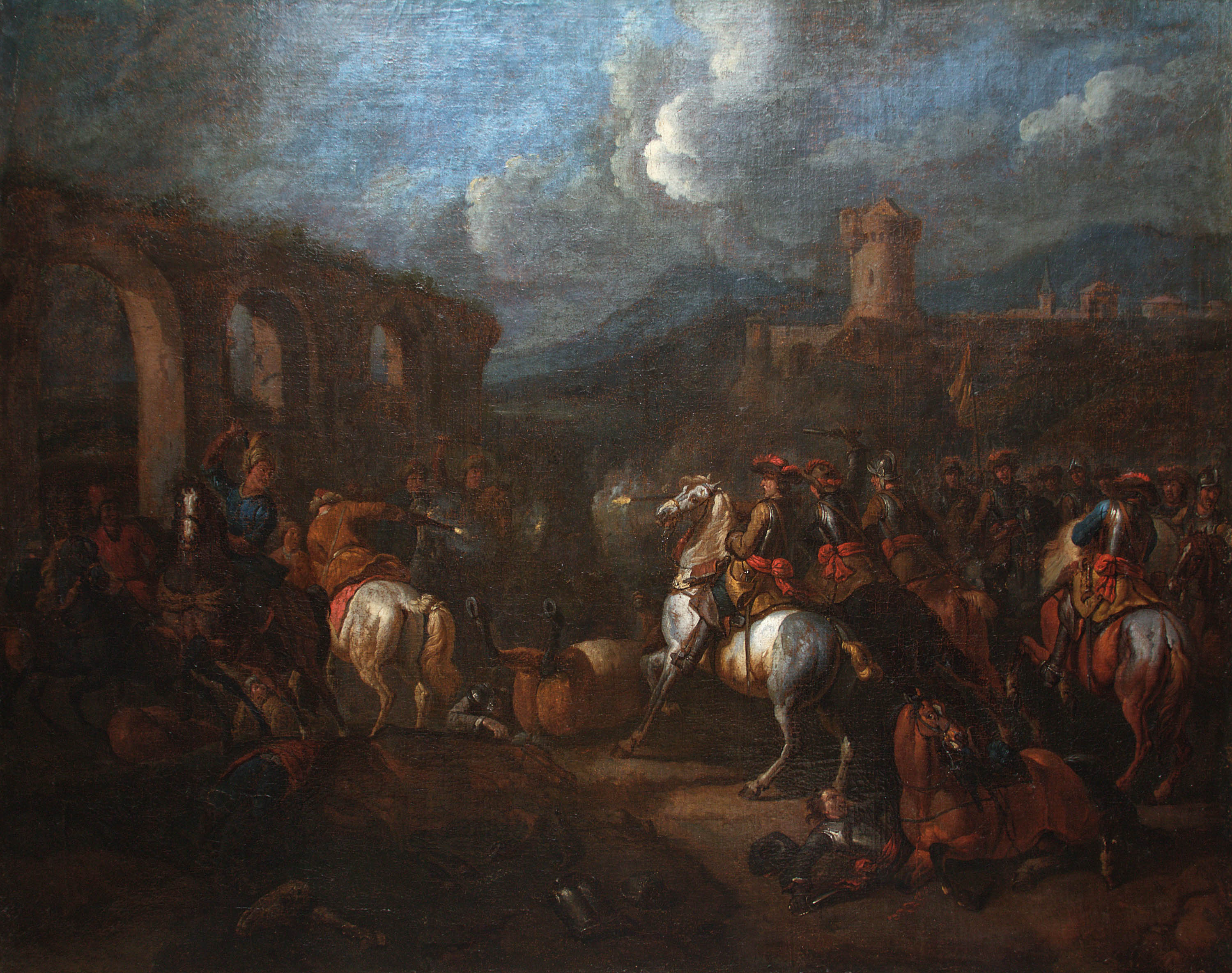 Artysta nieokreślony krąg Augusta Querfurta, | Bitwa cesarskiej kawalerii z Turkami