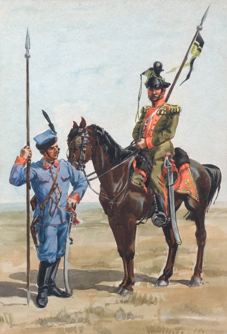 Artysta nieokreślony | Ułan i piechur 1 Galicyjskiego Pułku Ułanów, ok. 1850 r.