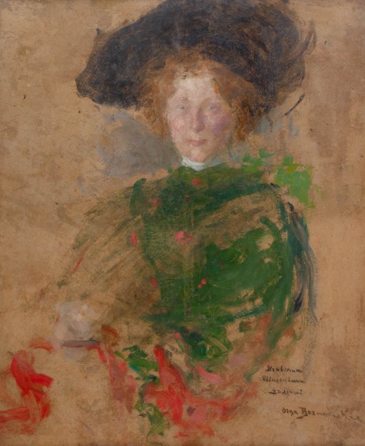 Olga Boznańska | Portret kobiety w kapeluszu (Aleksandra z Jasieńskich Łosiowa?), ok. 1900 r.