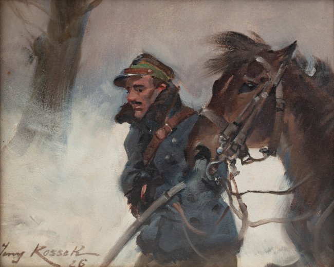 Jerzy Kossak | Żołnierz z koniem, 1926 r.