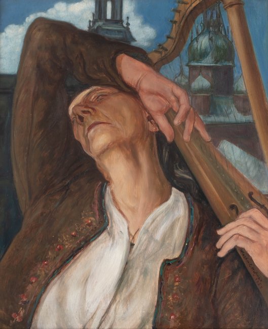 Wlastimil Hofman | Kobieta z harfą, skrzydło tryptyku: Żem był jak pielgrzym…, 1954 r.